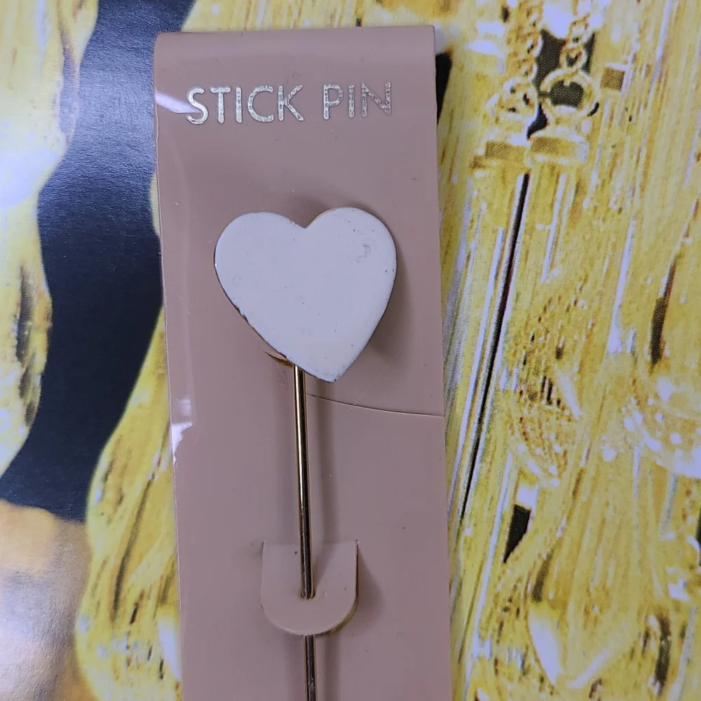 Vintage 80s Stick Pin White Enameled Heart Valentine's Day Brand New Gift Love - Picture 2 of 3